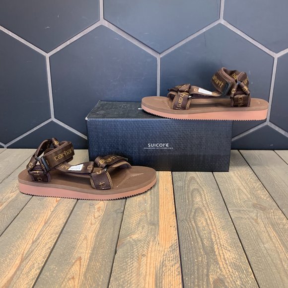 ~New W/ Box! Mens Suicoke Carhartt WIP Depa 2 Cab Brown Casual Sandals Size 13 - Picture 1 of 5